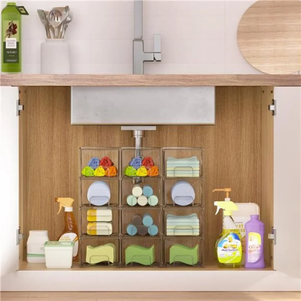 Stackable Makeup Storage Drawers, 4 Pack Acrylic Bathroom Organizers